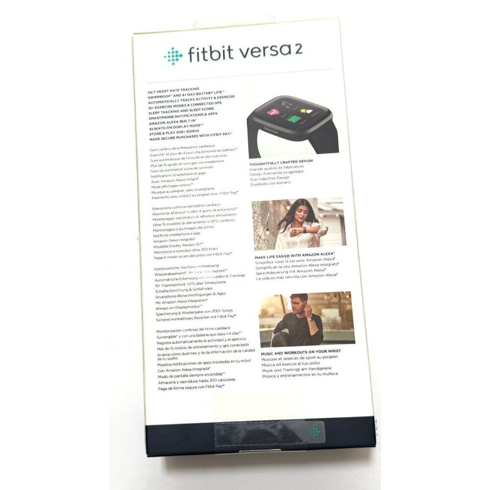 New Fitbit Versa Black Gray 2 Health and Fitness Smartwatch Sealed in Box - Picture 6 of 12